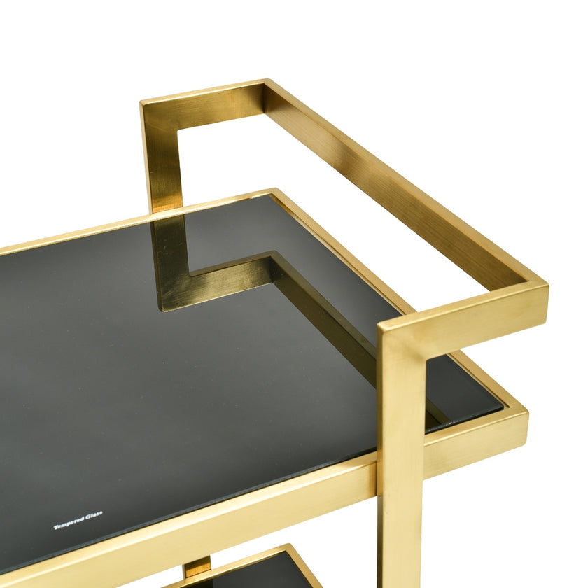 CBR006-KS Bar Cart - Tempered Glass - Gold  Base