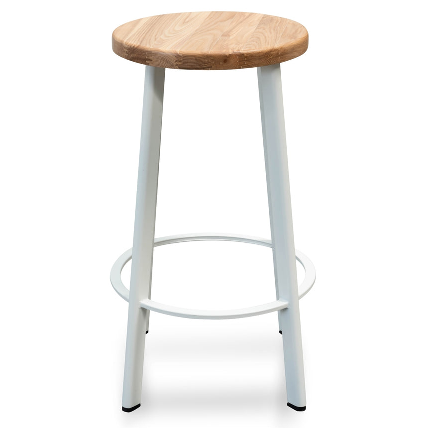 CBS2468-NH 65cm Bar Stool - Natural Timber Seat - White Frame