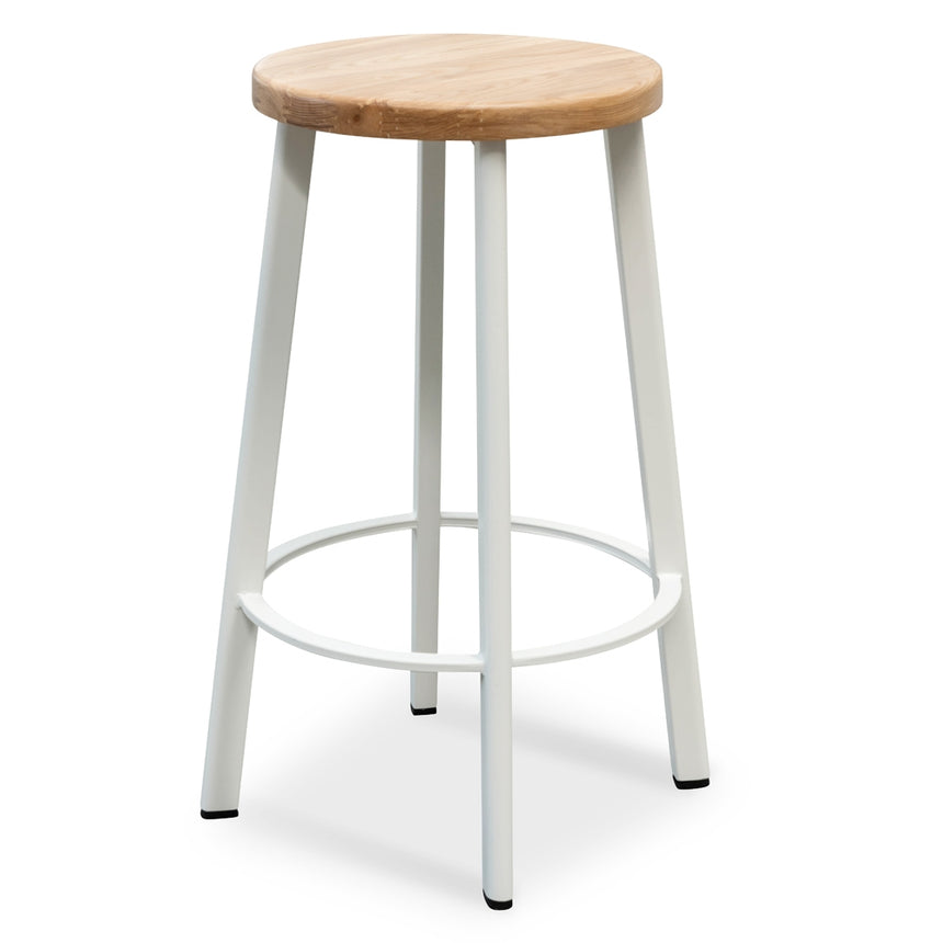 CBS2468-NH 65cm Bar Stool - Natural Timber Seat - White Frame