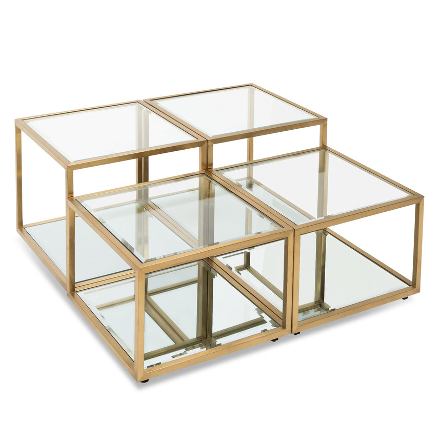 CCF2585-BS 100cm Glass Coffee Table - Brushed Gold Base (Set of 4)