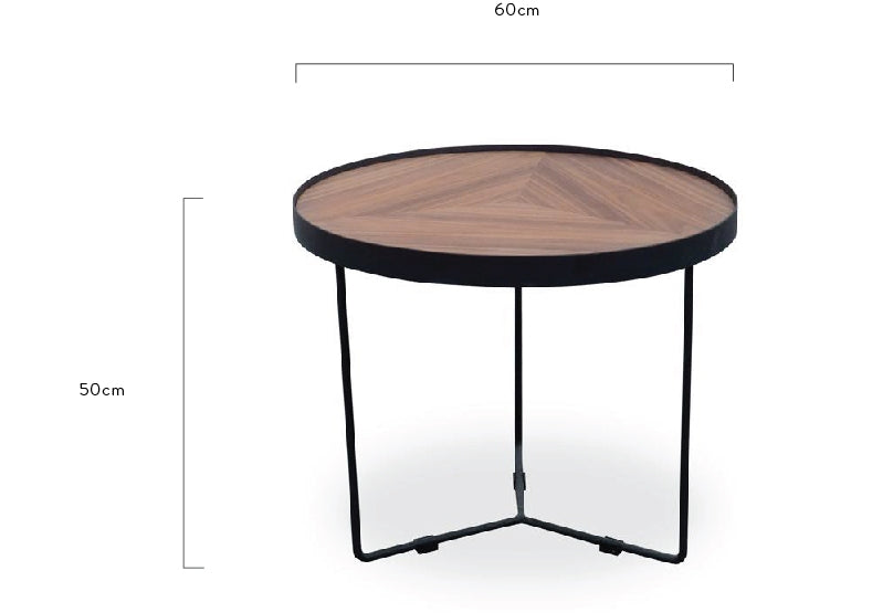 CCF385-L 60cm Round Coffee Table - Walnut Top - Black Frame