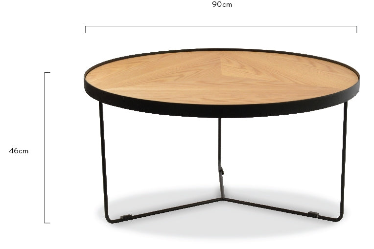 CCF388L-BB 90x45cm Round Coffee Table - Natural Top - Black Frame