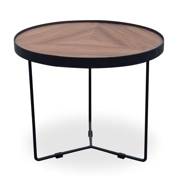 CCF385-L 60cm Round Coffee Table - Walnut Top - Black Frame