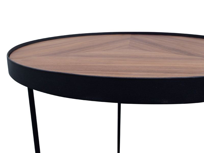CCF385-L 60cm Round Coffee Table - Walnut Top - Black Frame