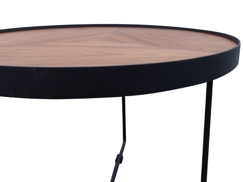 CCF385-L 60cm Round Coffee Table - Walnut Top - Black Frame