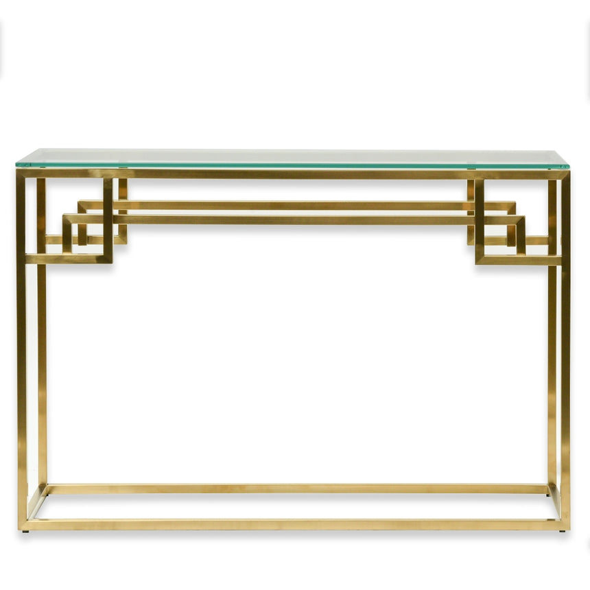 CDT2423-BS 1.15m Console Glass Table - Brushed Gold Base