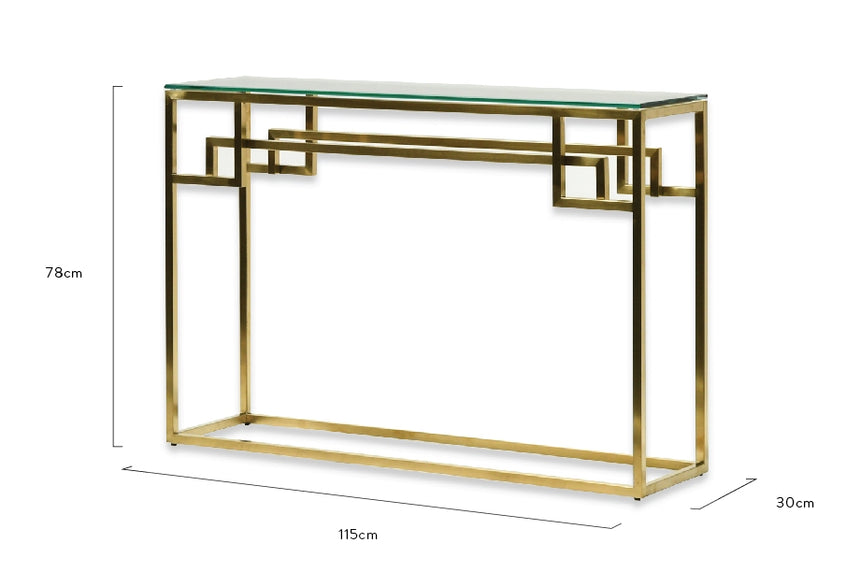 CDT2423-BS 1.15m Console Glass Table - Brushed Gold Base