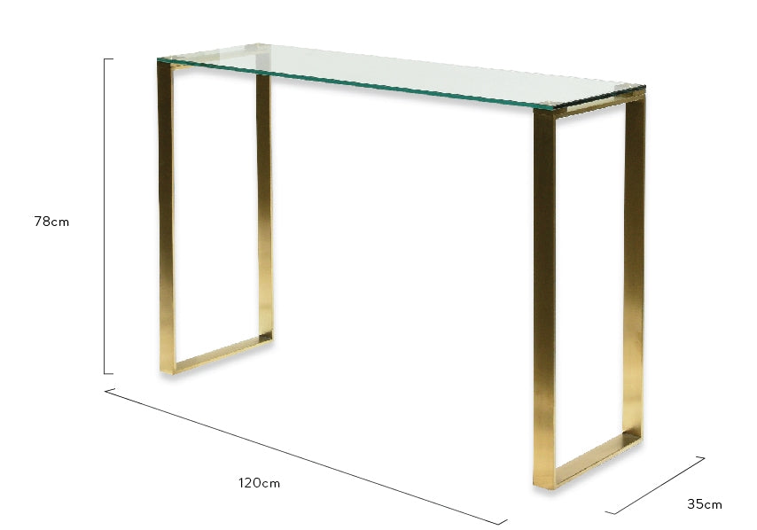 CDT2424-BS Glass Console Table - Brushed Gold Base