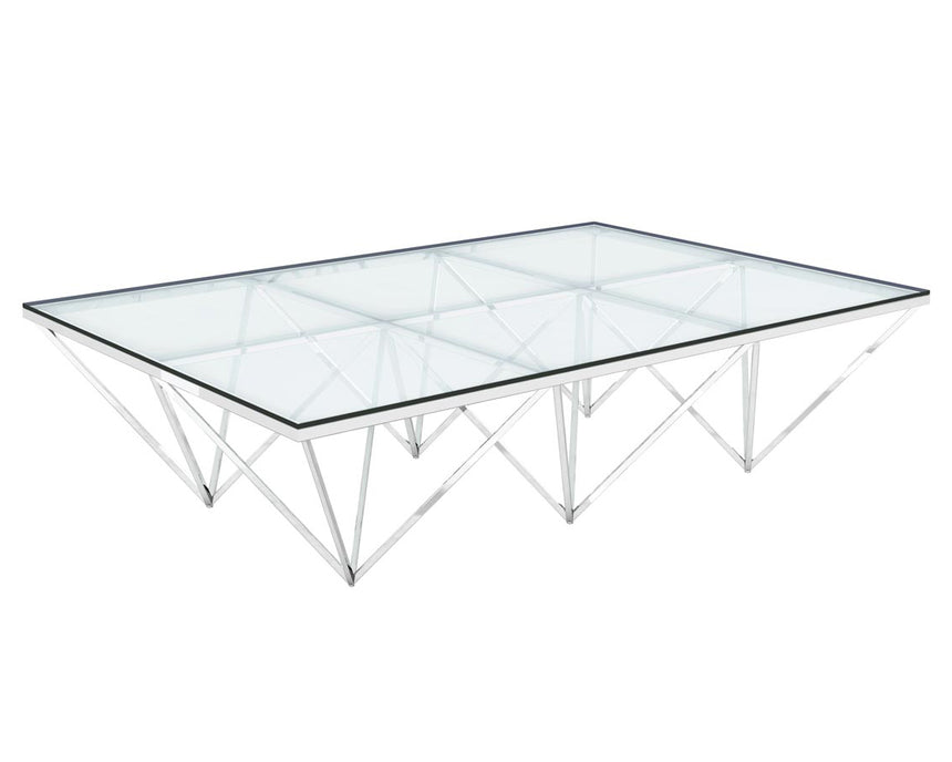 CCF1071-BS 1.2m Coffee Table - Glass Top - Silver Steel Base