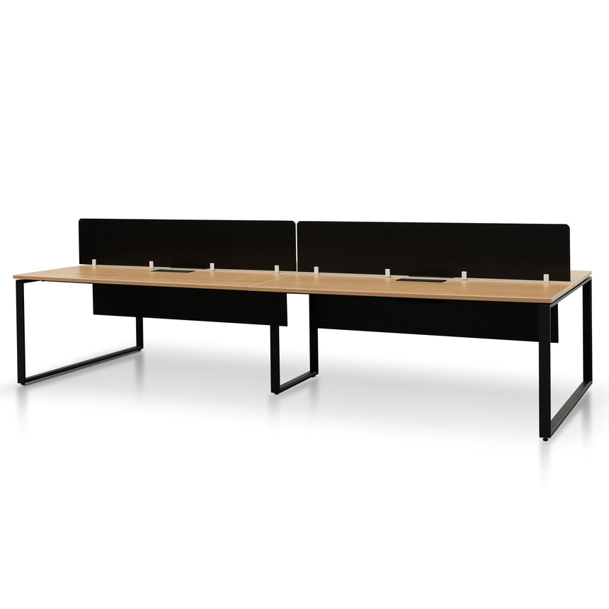 COT6739-SN-OF6164-SN-2xOT6163-SN 4 Seater Workstation with Black Screen - Natural Top - Black Base