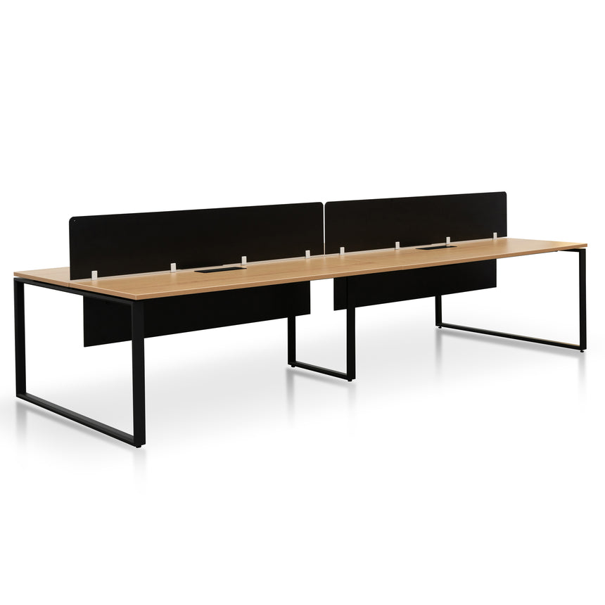 COT6739-SN-OF6164-SN-2xOT6163-SN 4 Seater Workstation with Black Screen - Natural Top - Black Base