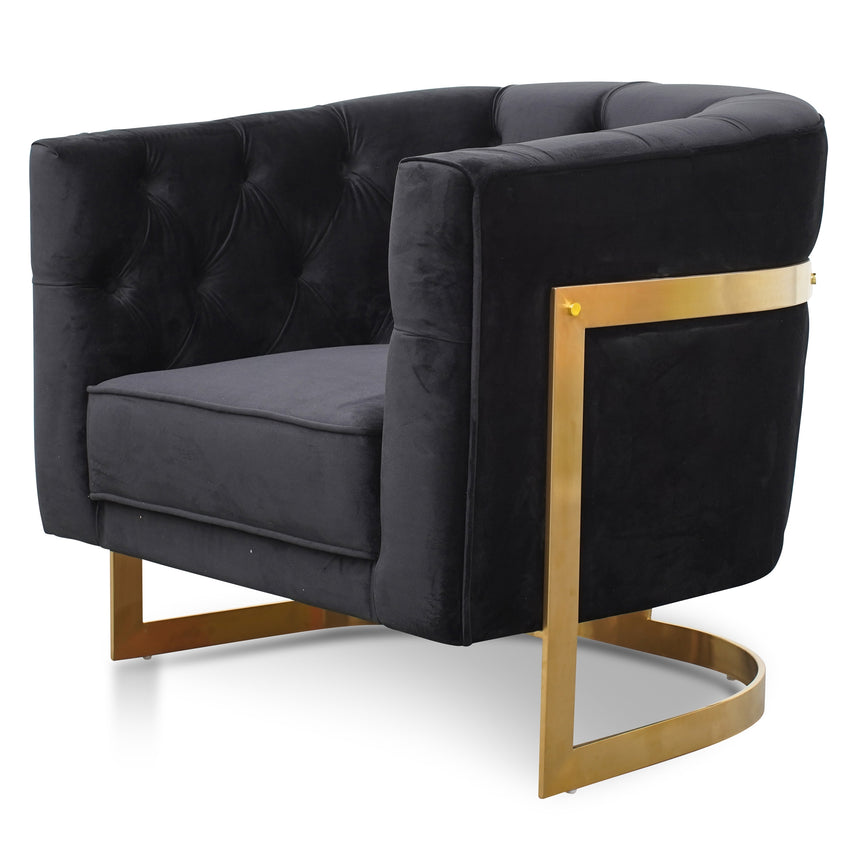 CLC2617-BS Steel Frame Ottoman In Black Velvet Seat - Brushed Gold Base