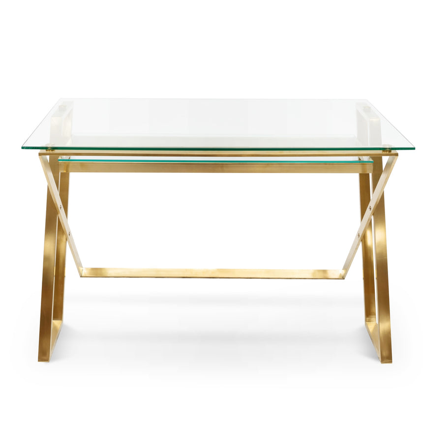 COF2589-BS 120cm Glass Home Office Desk - Brushed Gold Base