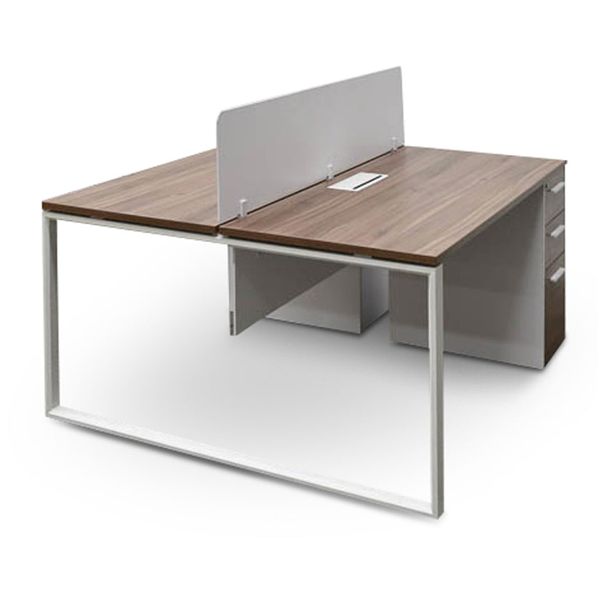 COT089 2 Seater 160cm Walnut Office Desk With Privacy Screen