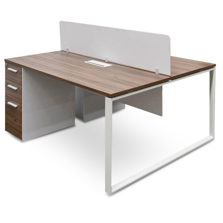 OT089-OT088 2 Seater 160cm Walnut Office Desk With Privacy Screen