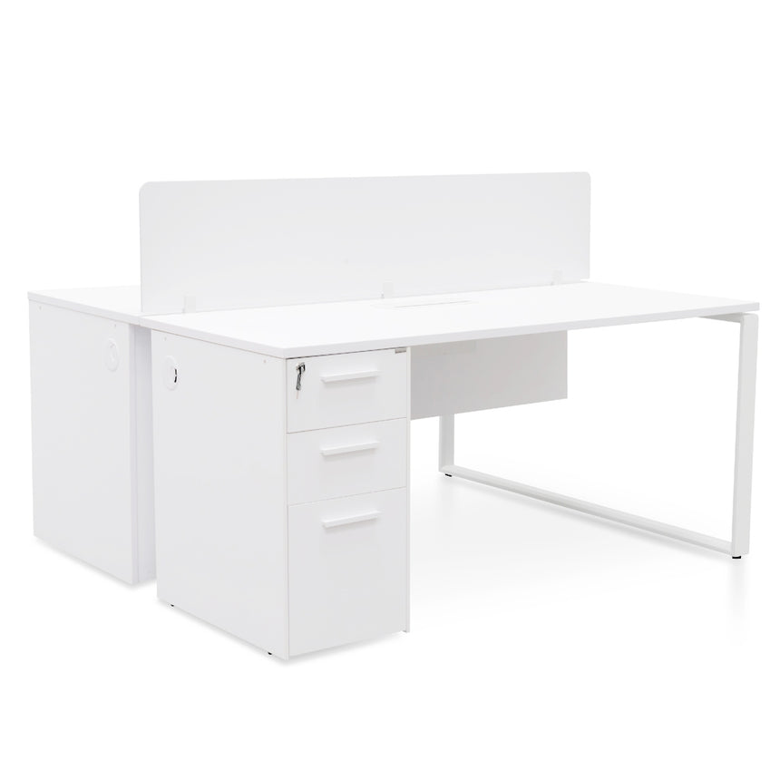 OT092-SN-OT088 2 Seater 160cm Office Desk  With Privacy Screen - White - Upgraded Legs