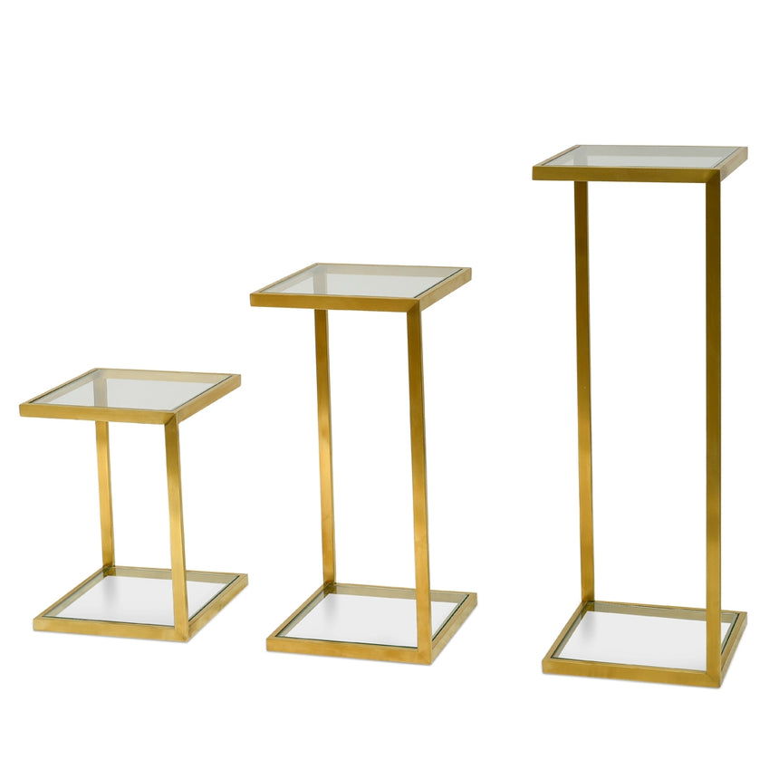 CST2358-KS Glass Side Table - Gold Base  (Set of 3)